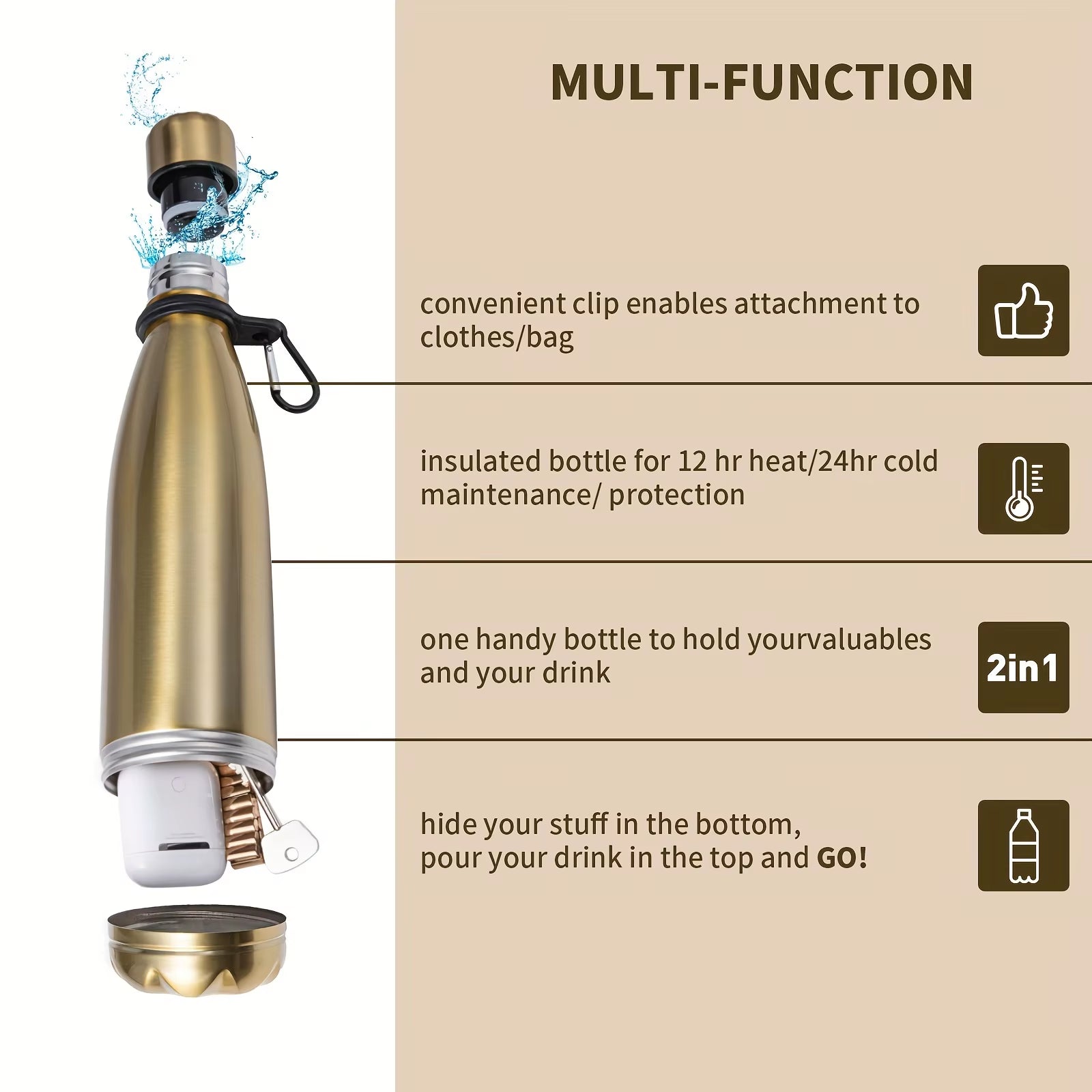 Stainless Steel Thermal Secret Storage Bottle Safety Case for Jewelry Cash Vacuum Insulated Water Cup with Hidden Compartment