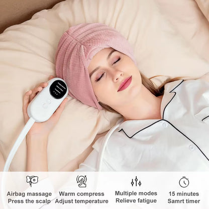 Electric Airbag Heated Head Massager Vibration Air Compression Deep Kneading SPA for Headache Stress Relief Sleep Health Care